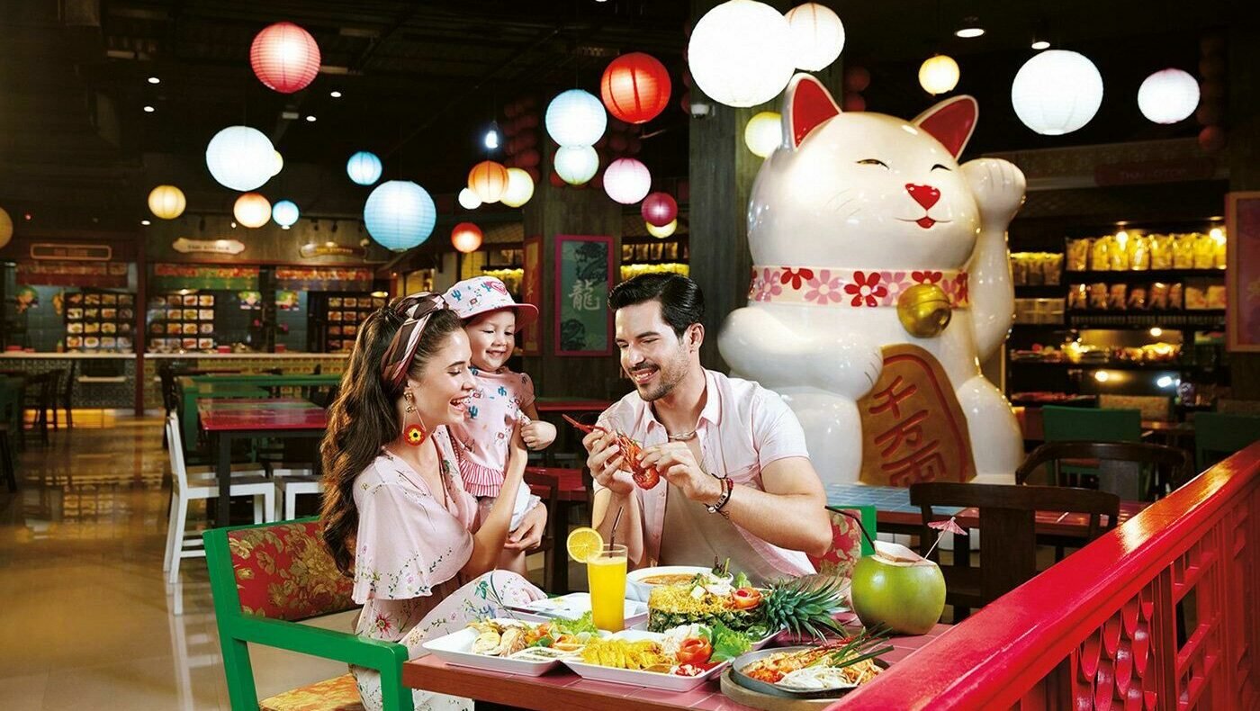 Family eating at the Food Bazaar