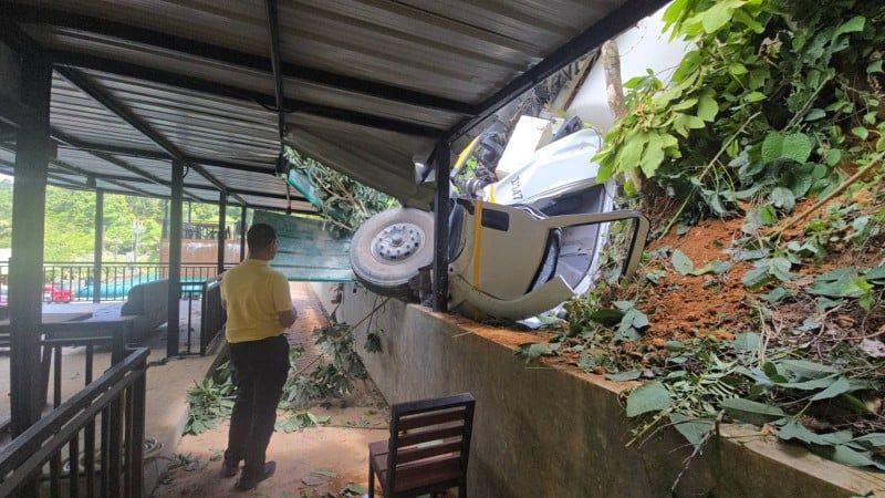 Cement truck flips in dramatic crash near Phuket café | News by Thaiger