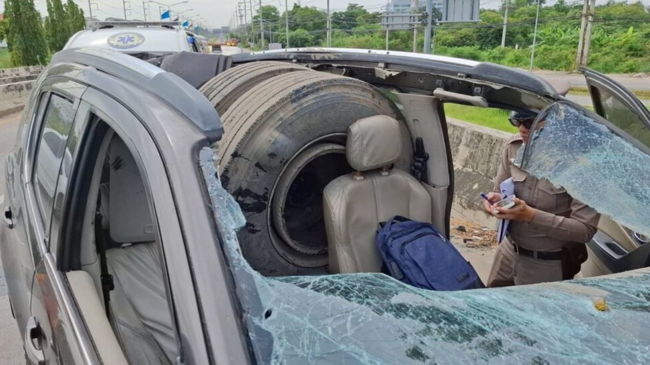 Runaway truck wheel on Pathum Thani road leaves Thai nurse fight for life | Thaiger