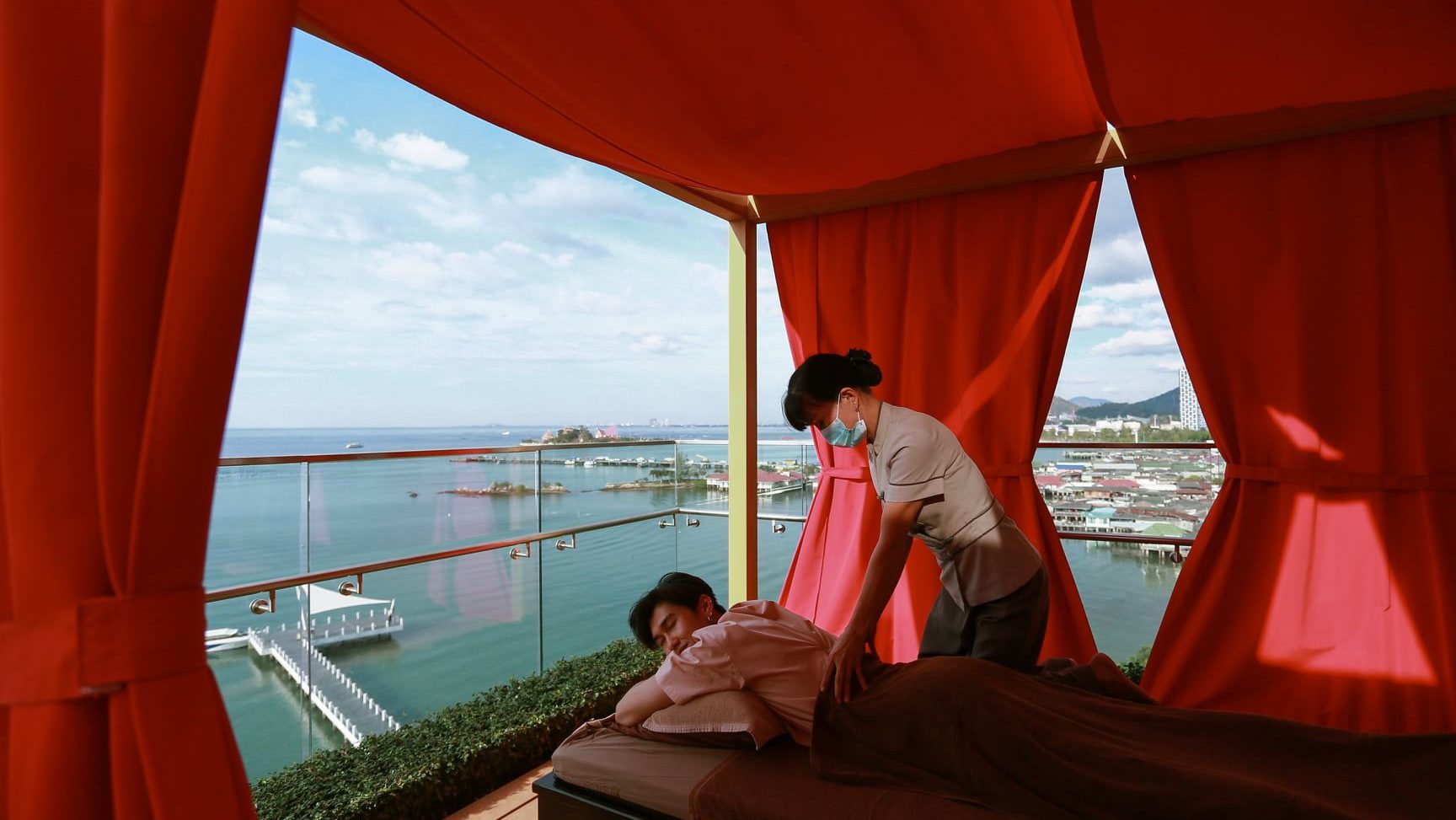 Outdoor Thai massage at Novotel Marina Sriracha with sea view