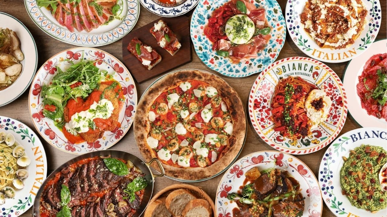 The assortment of dishes that guests can find on the menu of Bianca Italian Restaurant