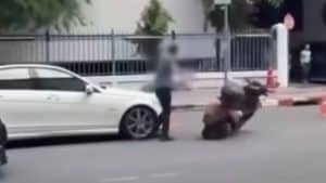 Mercedes-Benz driver faces jail and fine for damaging police motorcycle | Thaiger