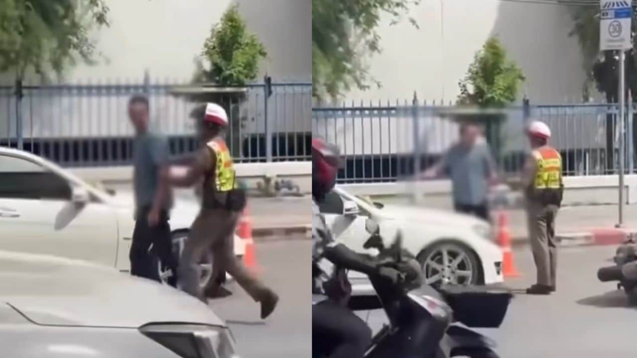 Thai man argument with Bangkok police