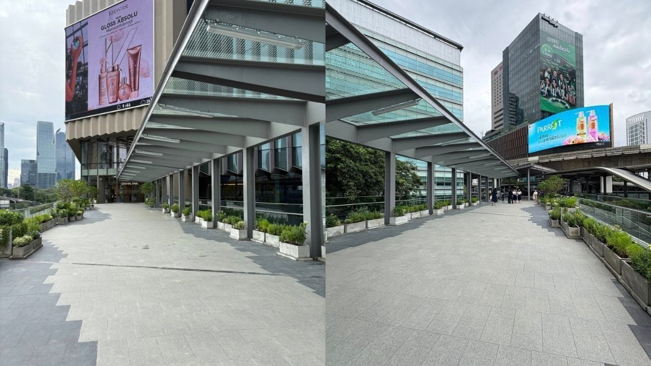 A view of the Dusit Central Park entrace from the BTS (Left) & a view of the BTS walkway from the entance of the mall (right) | Photo taken from Home Buyers TH Facebook page
