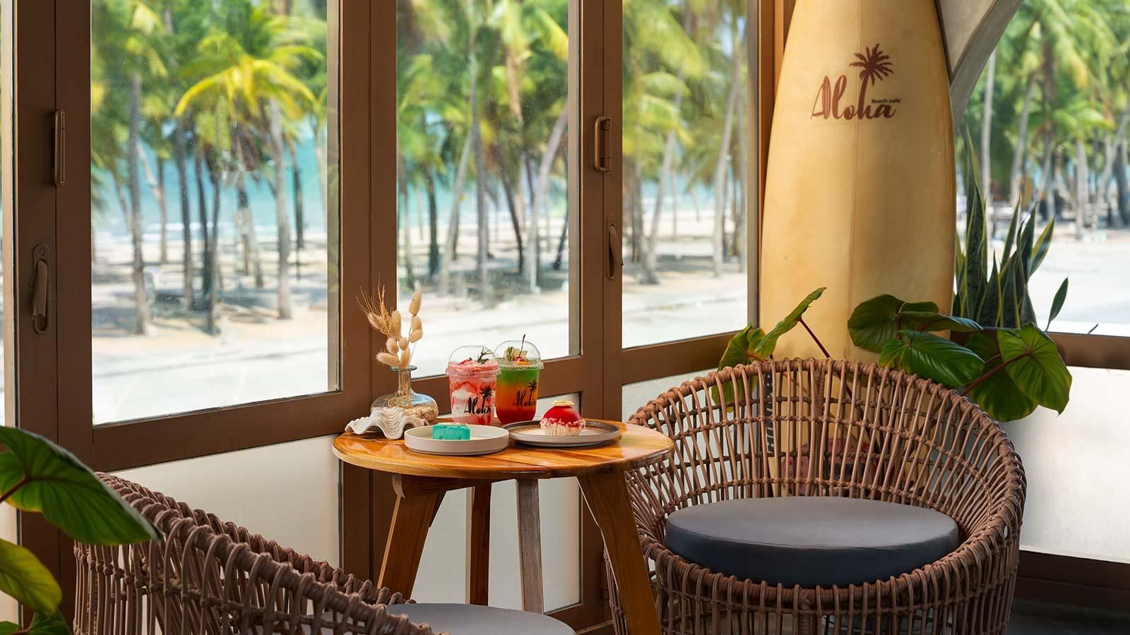 The interior of a cafe with direct beach view near Bangkok, Thailand