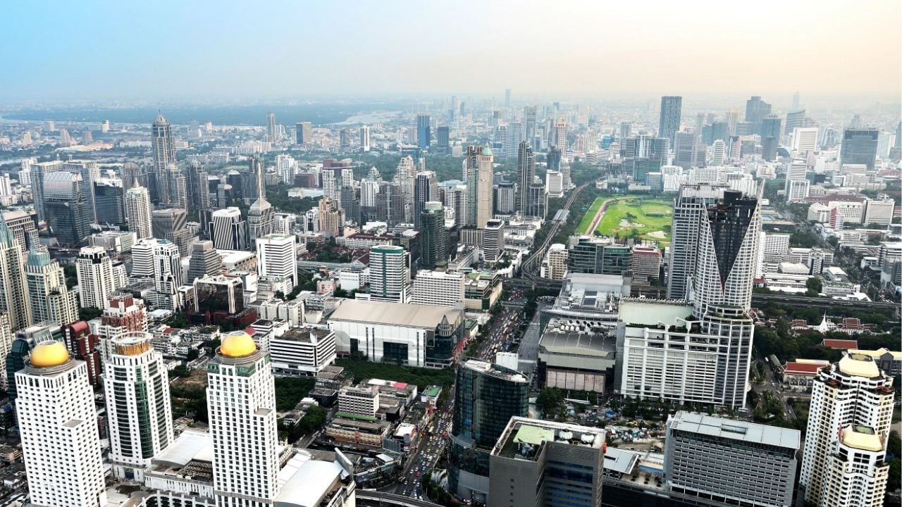 Aerial shot of central Bangkok, home to shopping, business, and many 1-bedroom condos.