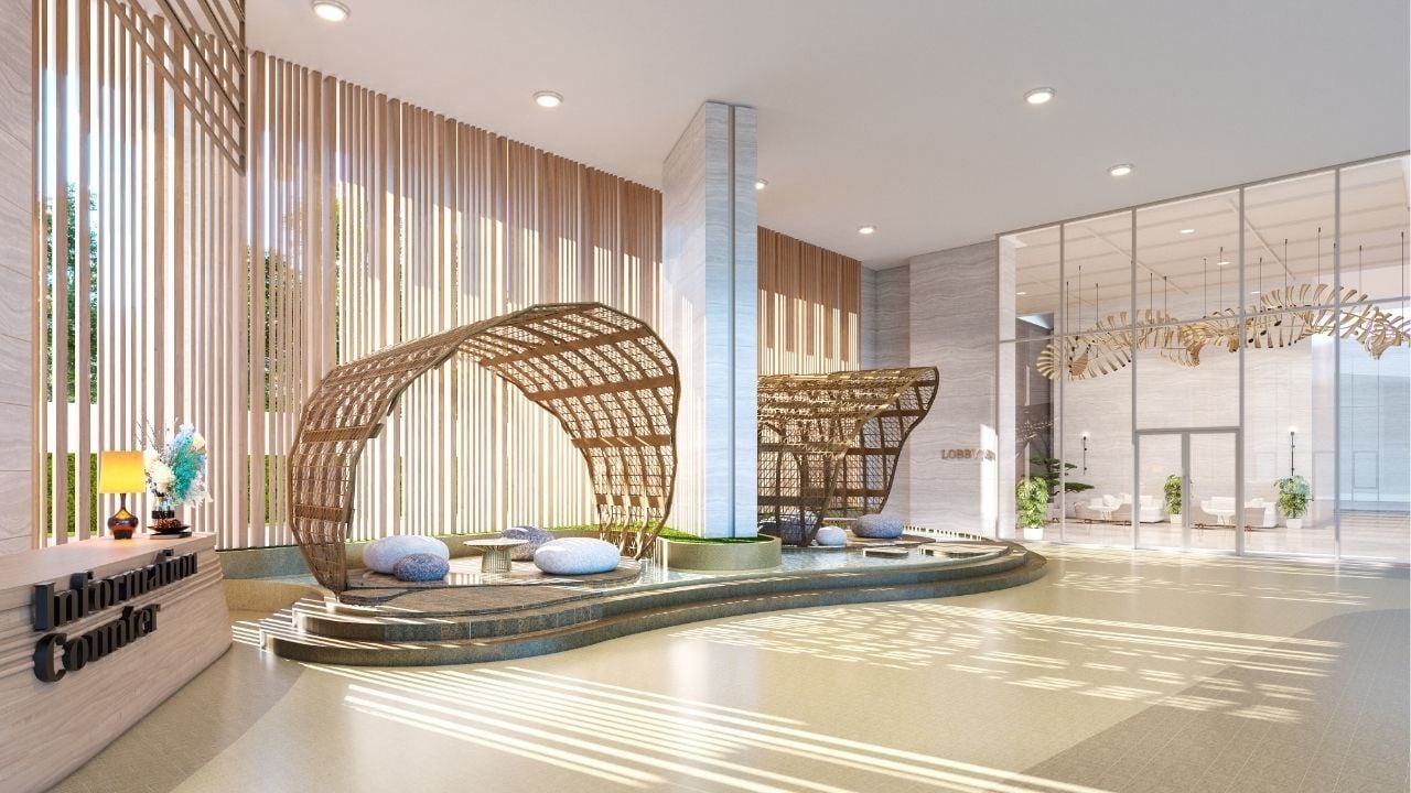The semi-outdoor lobby at Skypark Lucean Jomtien Pattaya