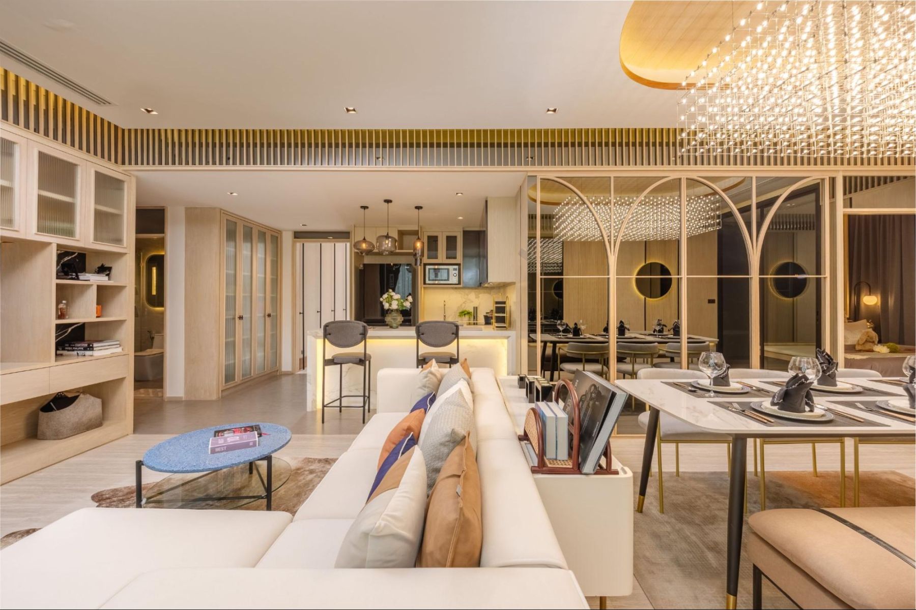 Stylish open-plan living and dining area at Skypark Lucean Jomtien condominium Pattaya