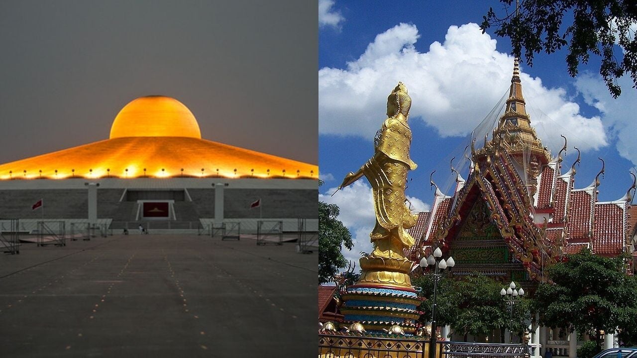 (Left) Wat Phra at nighttime & (Right) Wat | respective photos taken by Horsemilk and Phydoughx from Wikipedia