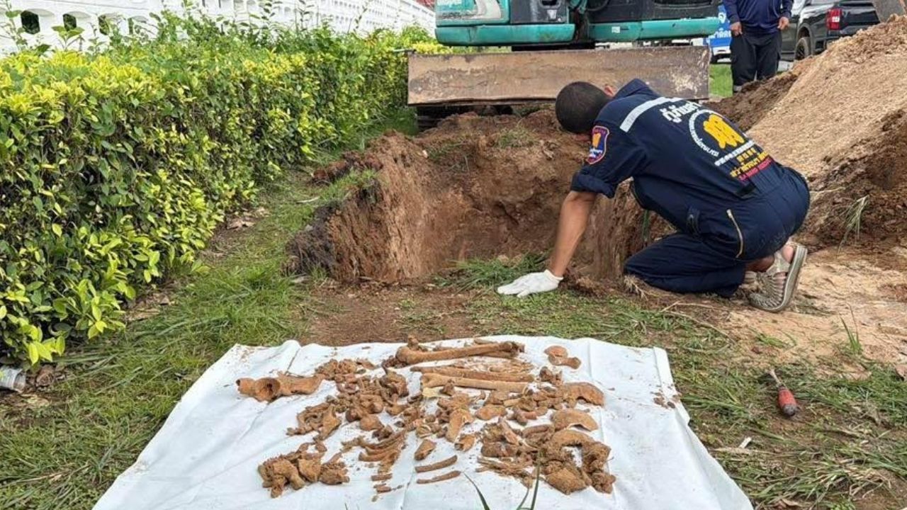Backhoe driver uncovers skeleton outside naval hospital in Chon Buri | Thaiger