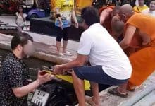 Man goes viral after accidentally riding motorcycle into temple pond | Thaiger