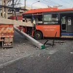 2 injuries reported after bus crashes into truck carrying concrete piles | Thaiger