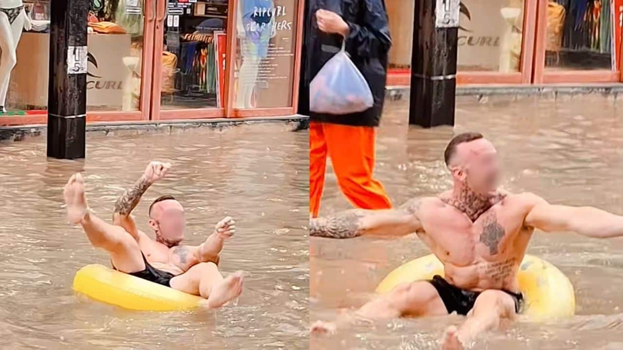 Foreign man goes viral for swimming in floodwater on Bangla Road, Phuket | Thaiger