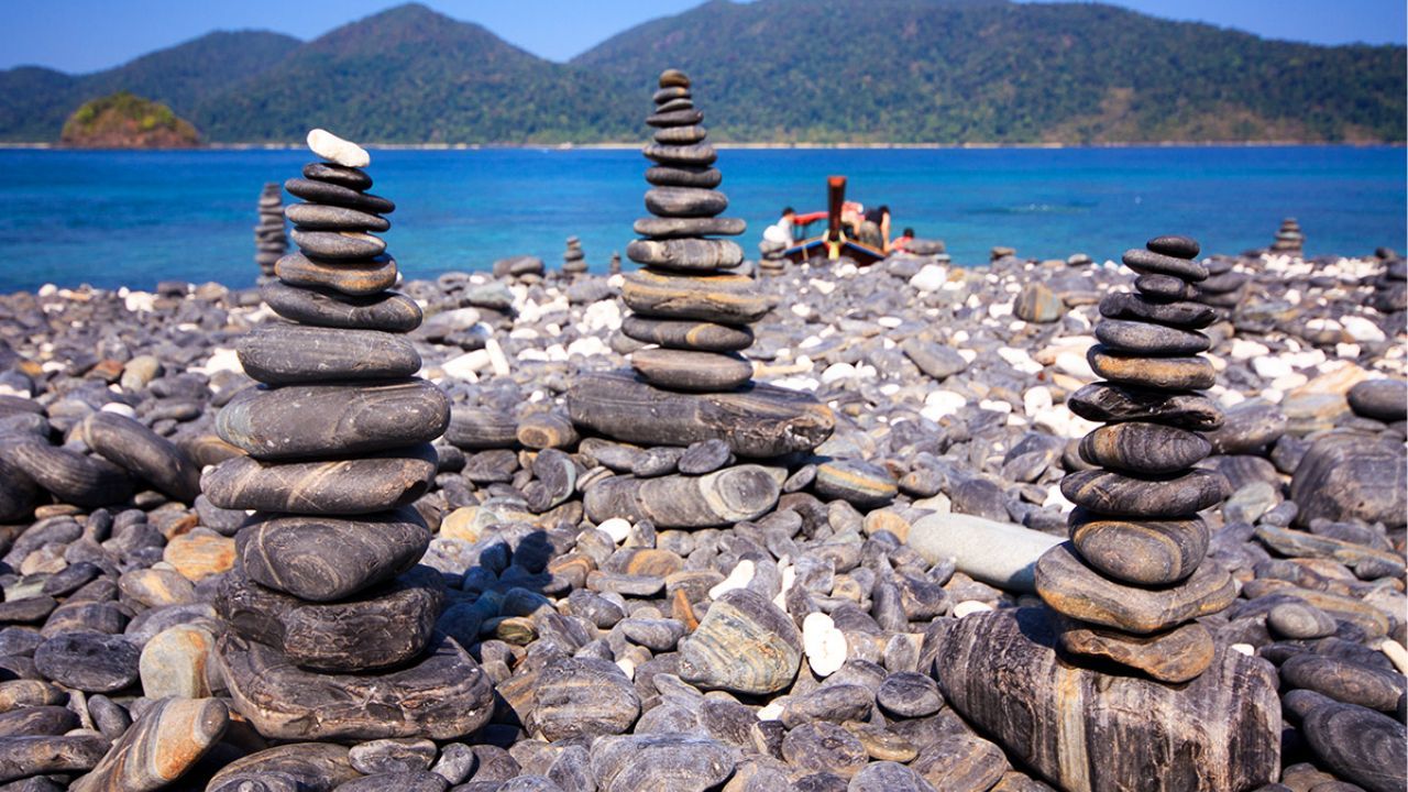 The stacked stones at the island