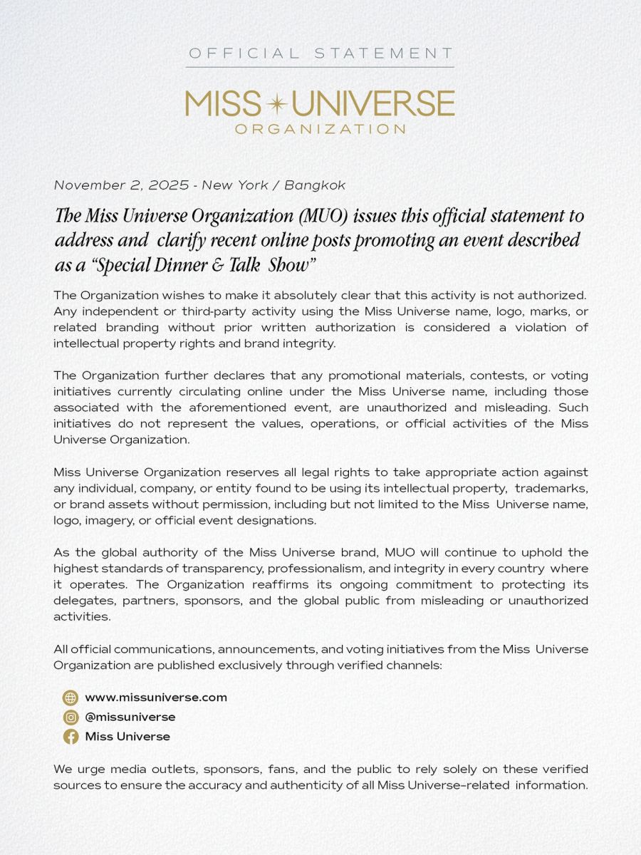 Miss Universe Organization Warns of Unauthorized Dinner Event, Vows Legal Action