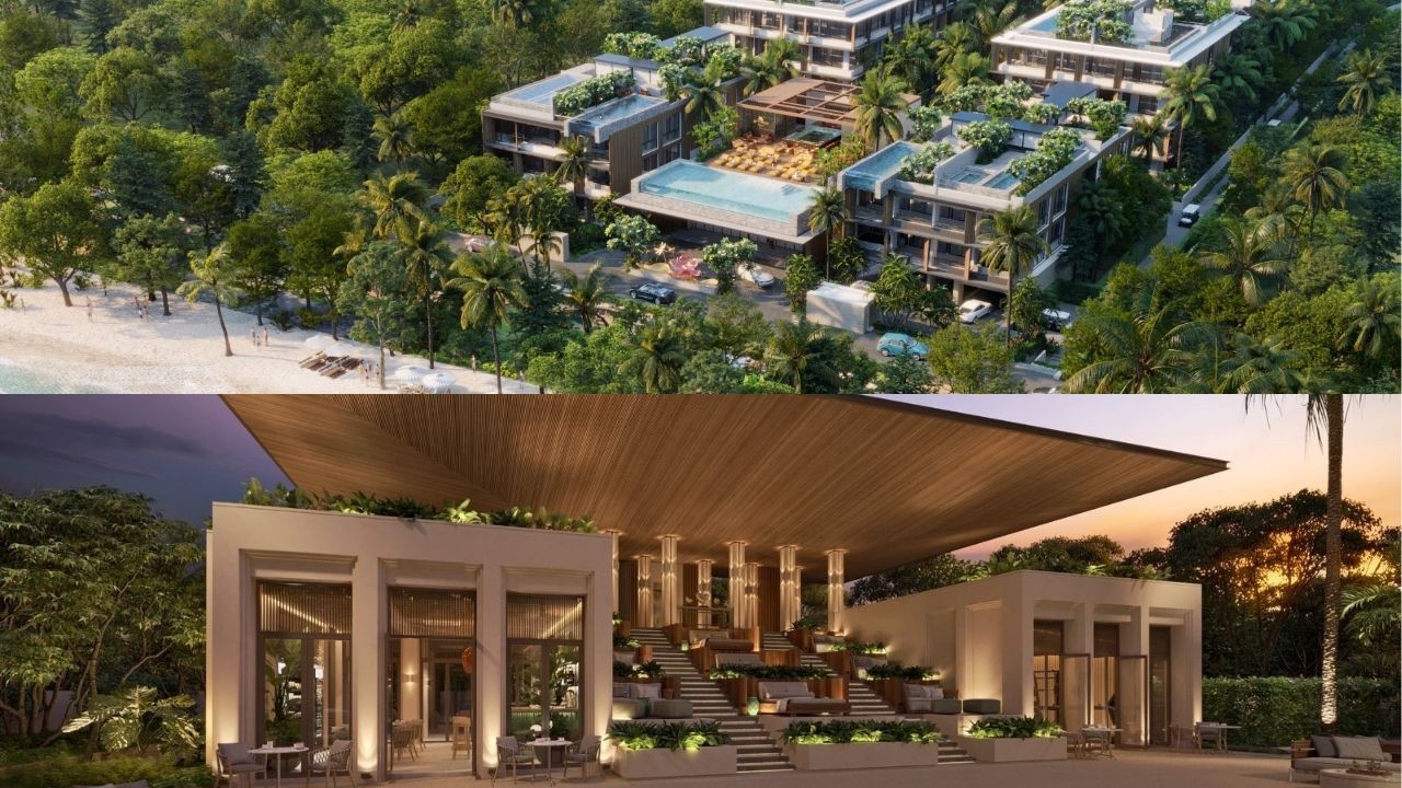 Aerial view of Phuket showcasing luxury real estate developments along the coastline.