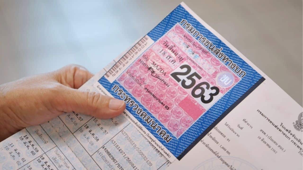 Inspection documents needed for paying road tax in Thailand.