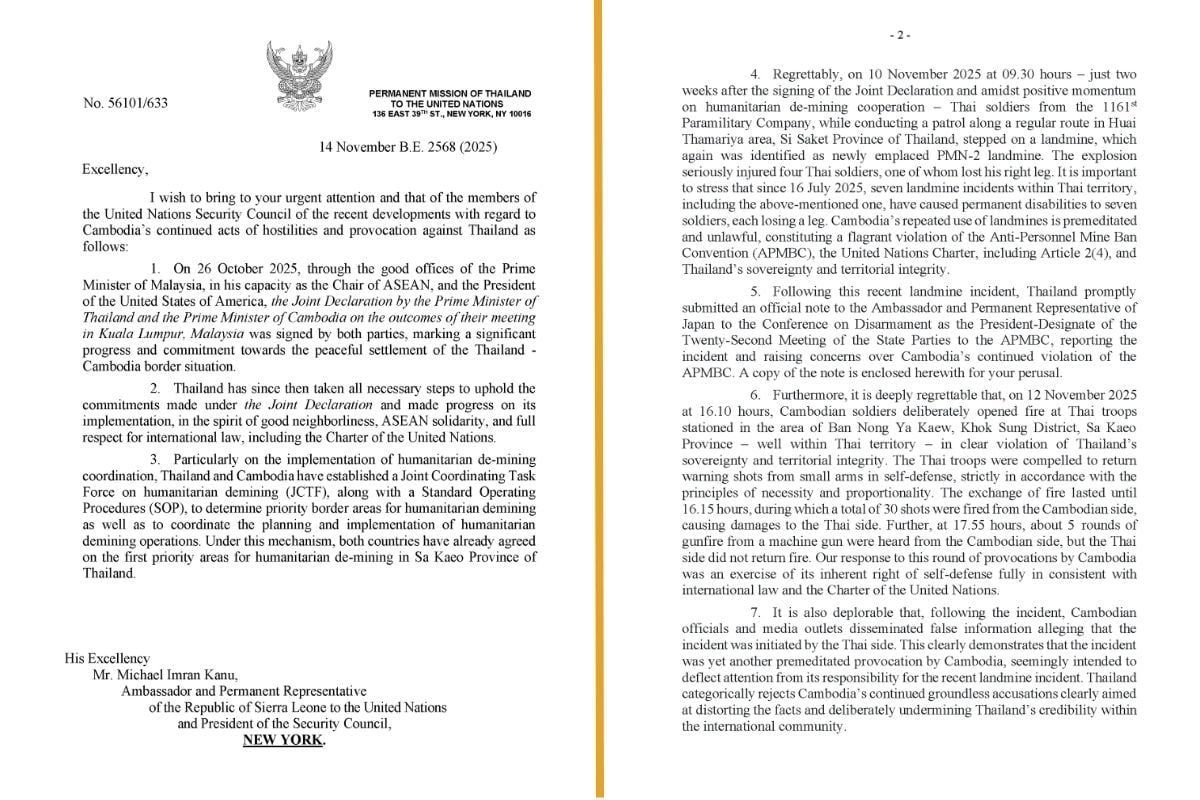 Thailand accuses Cambodia of border aggression in UN letter | News by Thaiger