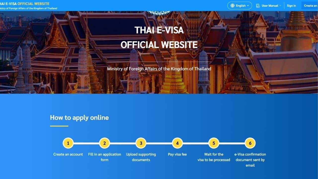 A screenshot of the Officia Thai E-Visa website