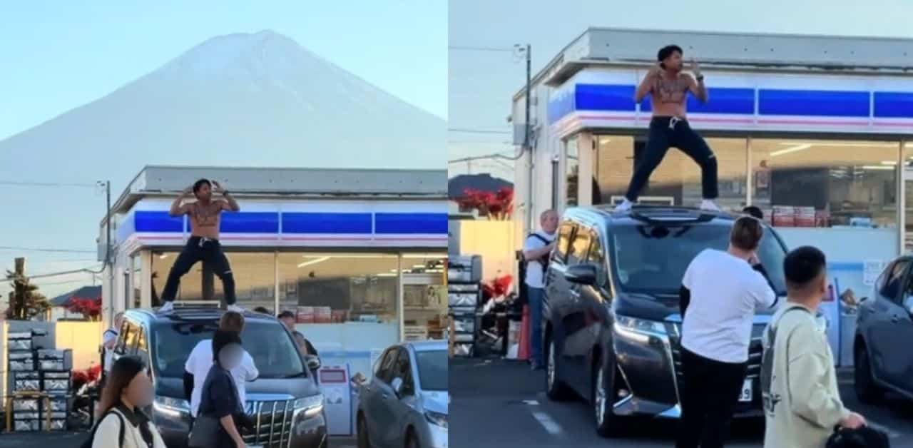 Thai youtuber dances on car mount fuji