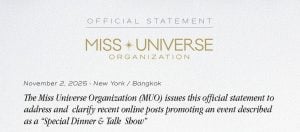 Miss Universe Organization Warns of Unauthorized Dinner Event, Vows Legal Action | Thaiger