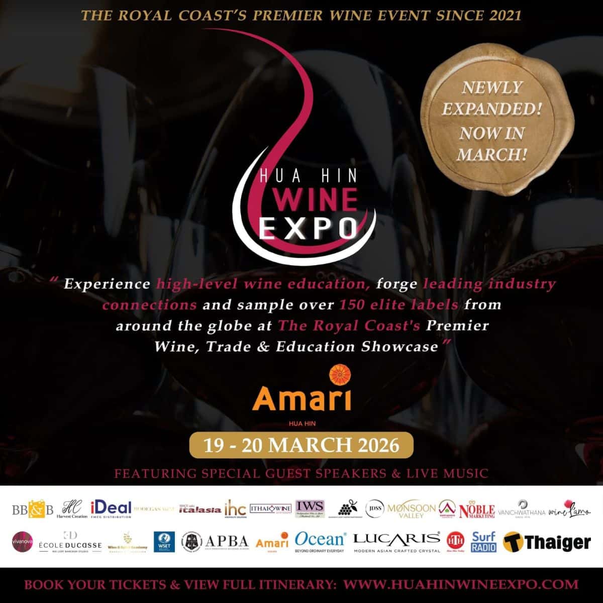 The Royal Coast awaits: Hua Hin Wine Expo 2026 launches with global experts, elite education and over 150 labels | News by Thaiger