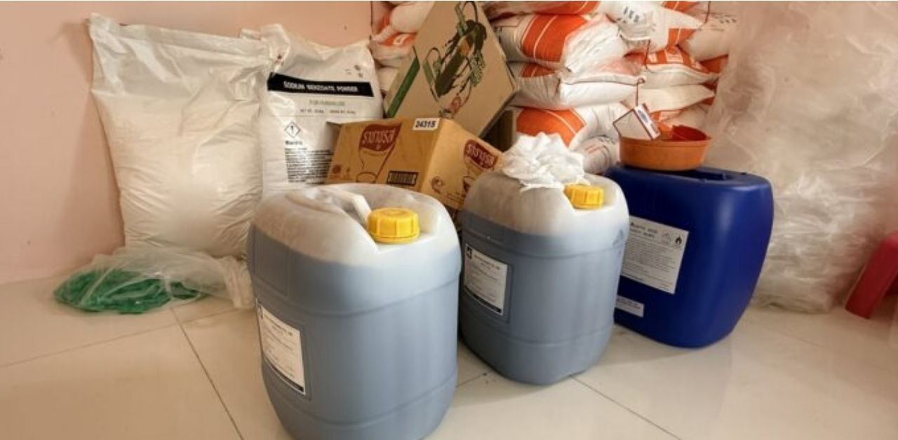 Counterfeilt soy sauce with fake well-known brand logo