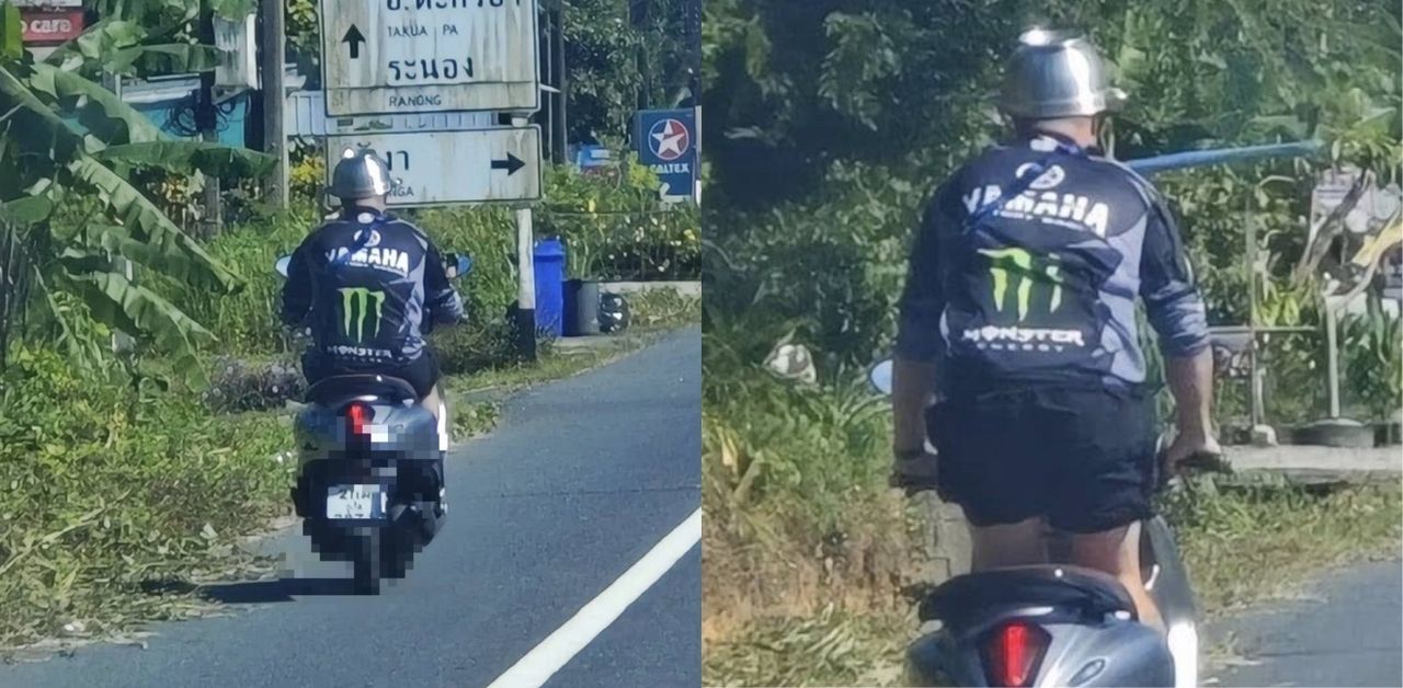 Foreign motorcyclist goes viral for riding with cooking pot in Phuket | Thaiger