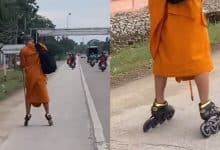 Thai monk sparks online debate after travelling on rollerblades in Phitsanulok | Thaiger