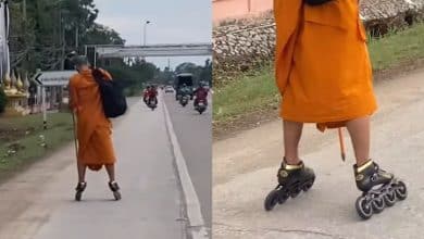 Thai monk sparks online debate after travelling on rollerblades in Phitsanulok | Thaiger