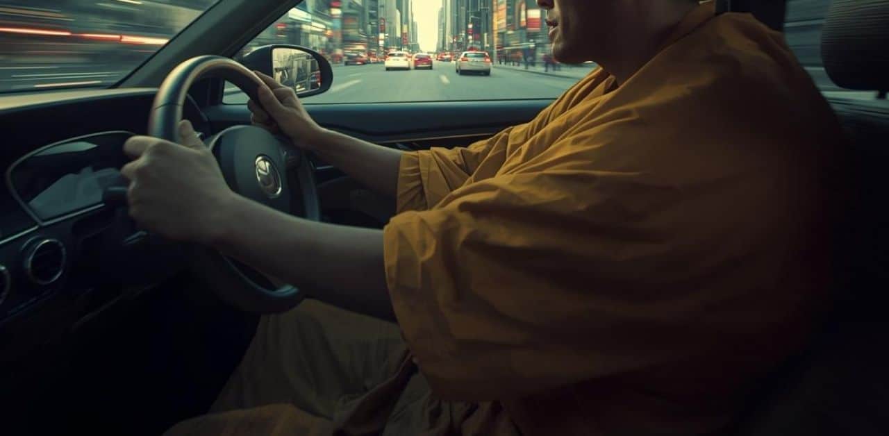 Monk drives car