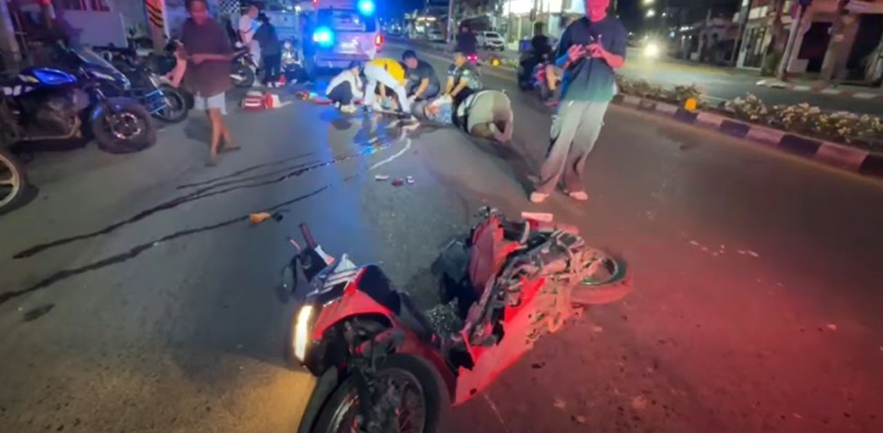 Pattaya motorcycle crashes nearly cuts foreigner's leg