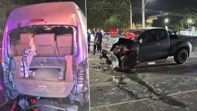 Pickup truck and van collision in Kanchanaburi kills driver, injures 13 | Thaiger