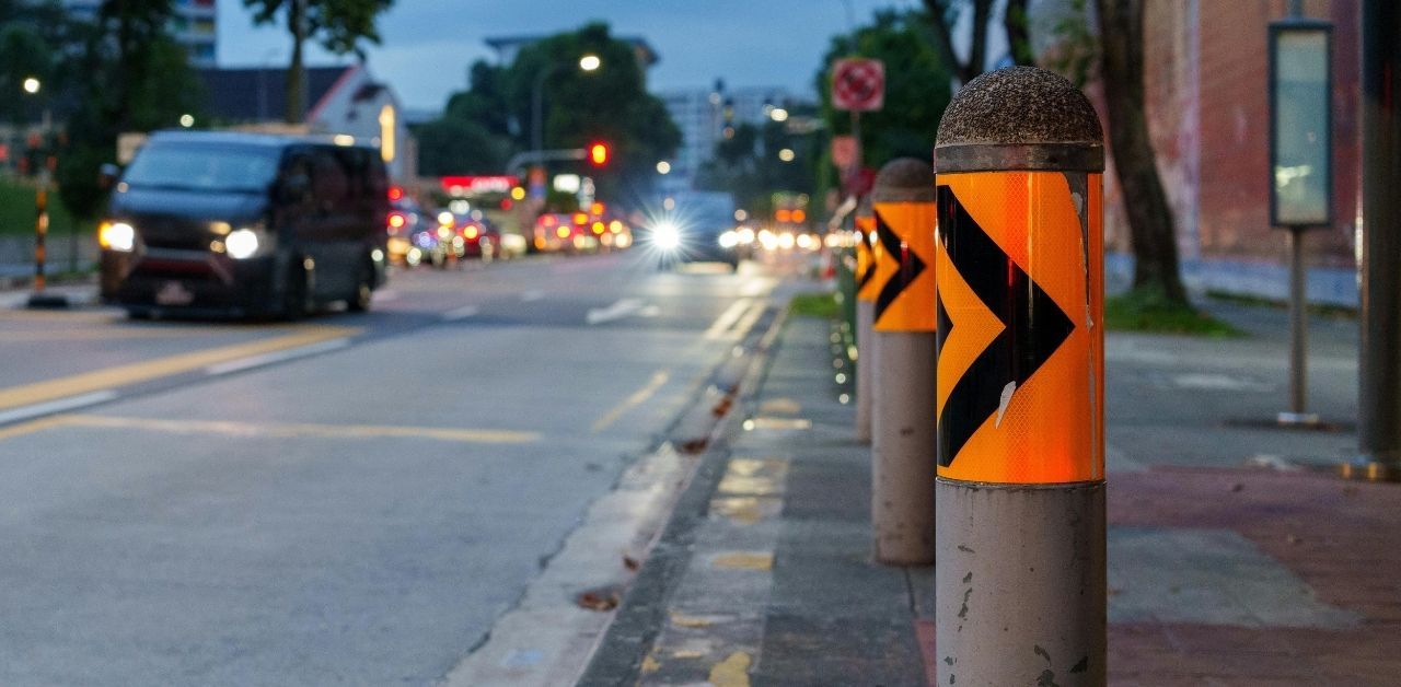 Safety bollards at bus stop