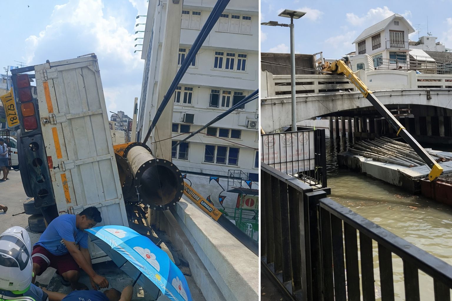 Crane truck overturns injuring two people | Thaiger
