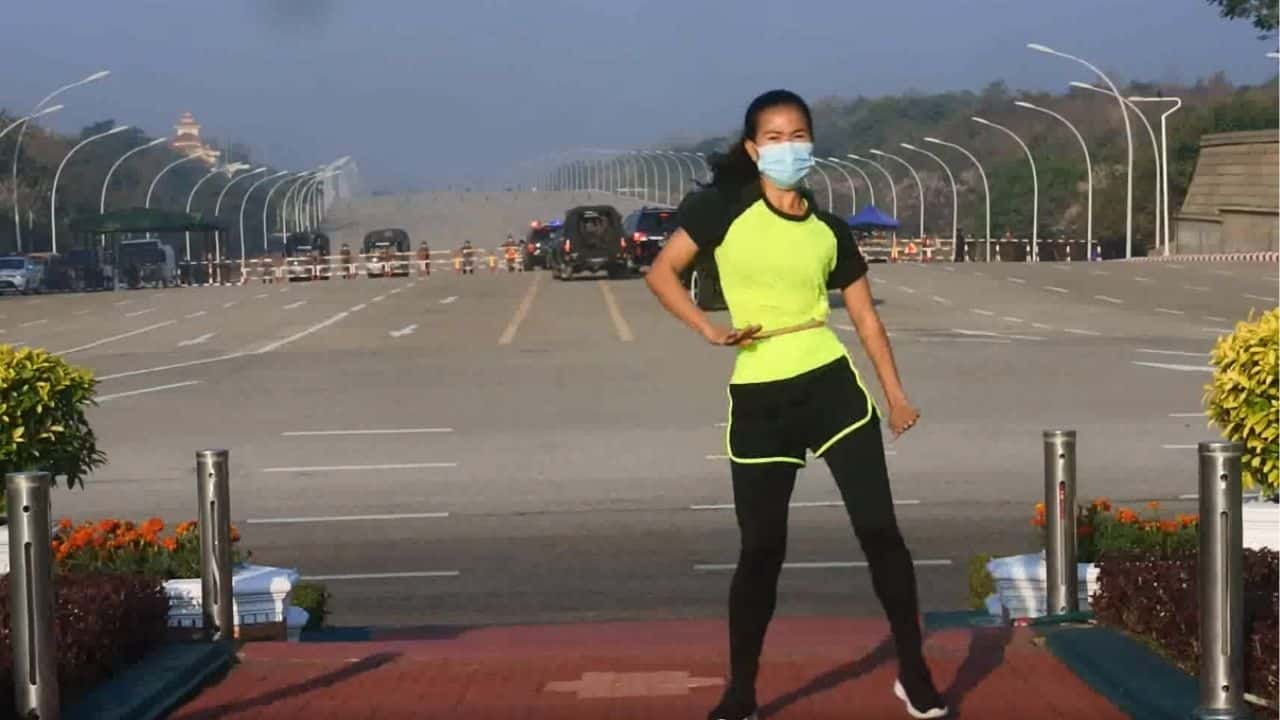 The famous video of a Burmese Fitness Instructor dancing while capturing the initial stages of the coup (the mobilisation of military vehicles seen in the back)