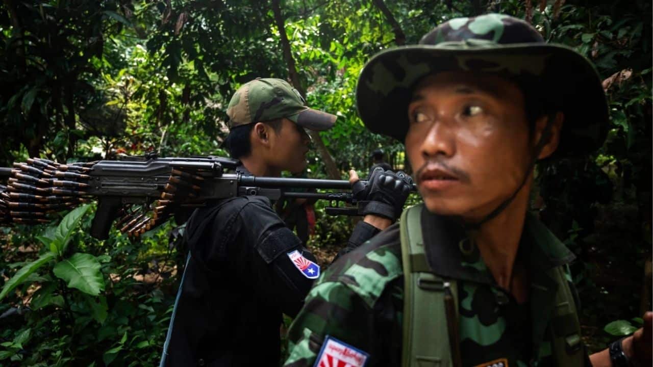 An image of Karen National Liberation Army fighters, representing resistance in the Myanmar civil war.