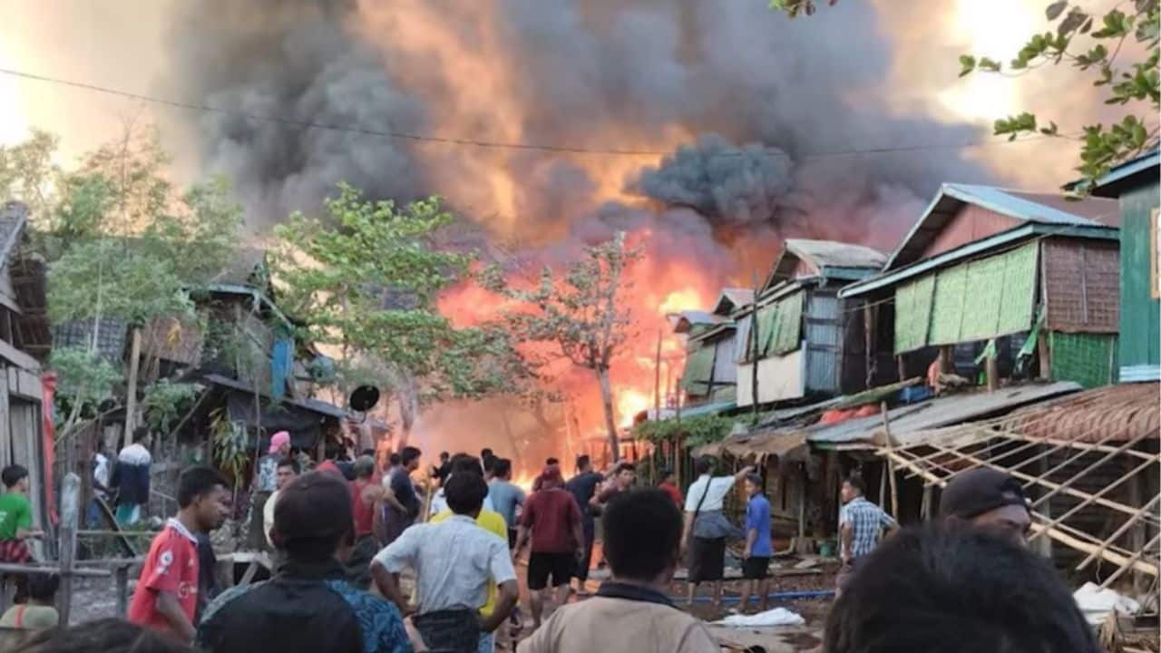 An view of a village in Myanmar impacted by military airstrikes during the ongoing civil war.