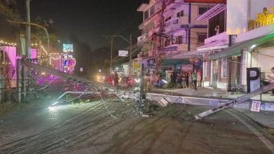 Three power poles down after pickup veers off road in Pattaya | Thaiger