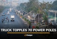 Truck snags wires and pulls down 70 power poles in Samut Prakan | Thaiger