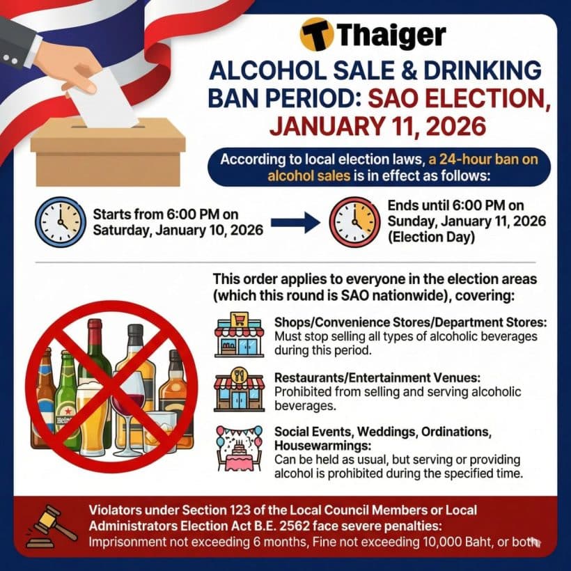 Nationwide alcohol ban enforced for SAO elections starting Saturday | News by Thaiger