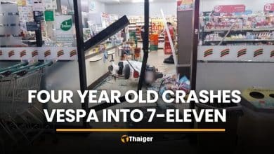 Four year old girl crashes Vespa into 7-Eleven in Pathum Thani | Thaiger