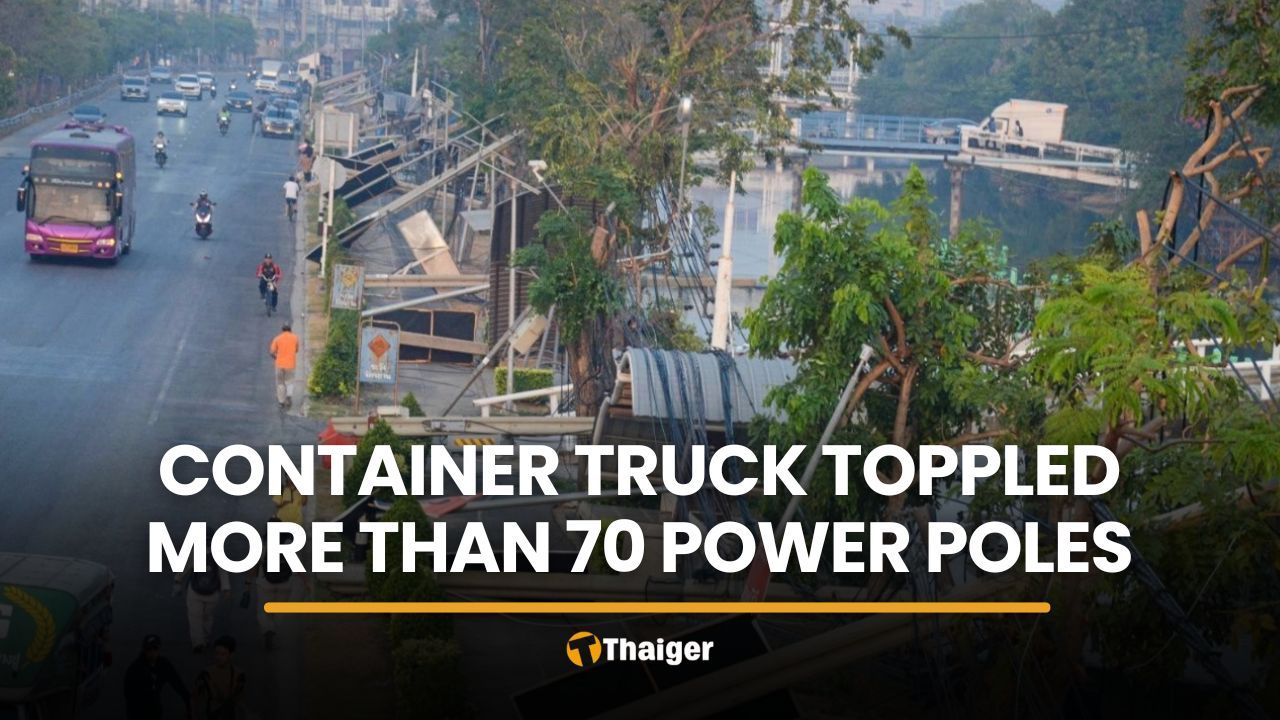 Truck triggers blackout after toppling 70 poles in Samut Prakan | Thaiger