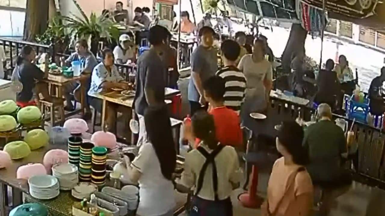 CCTV footage of man shouting at two boys in Phuket buffet