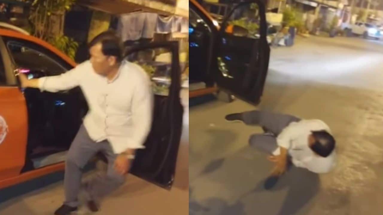 Screenshot of taxi driver collapsing after crash in Ayutthaya, filmed by bystander