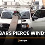 Steel bars pierce windscreen after truck brakes suddenly | Thaiger