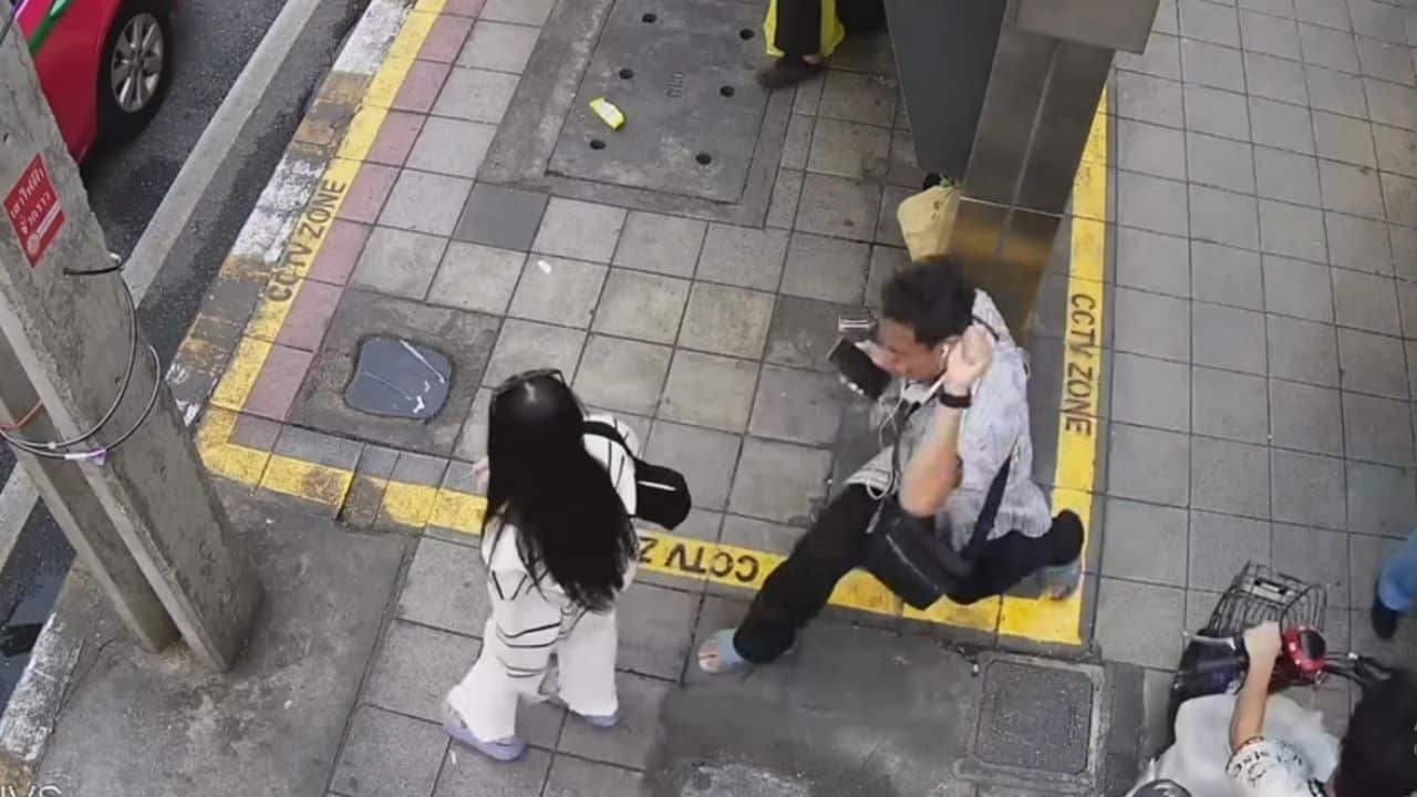 CCTV screenshot of woman being attacked near Grand Diamond Suites Hotel in Bangkok