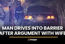 Tearful Chon Buri man drives car into barrier after argument with wife | Thaiger