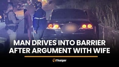 Tearful Chon Buri man drives car into barrier after argument with wife | Thaiger