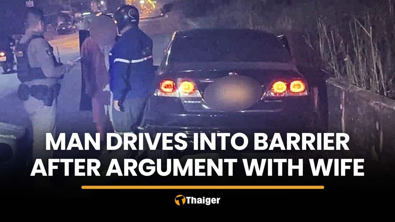 Tearful Chon Buri man drives car into barrier after argument with wife | Thaiger